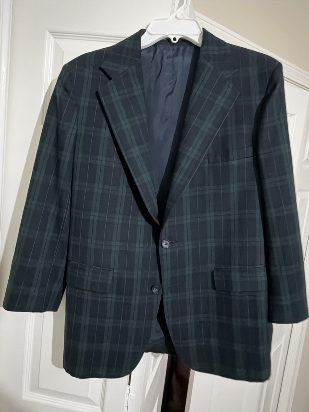 Boy’s Black & Dark Green Plaid Blazer - Classic Single-Breasted Jacket size 20r